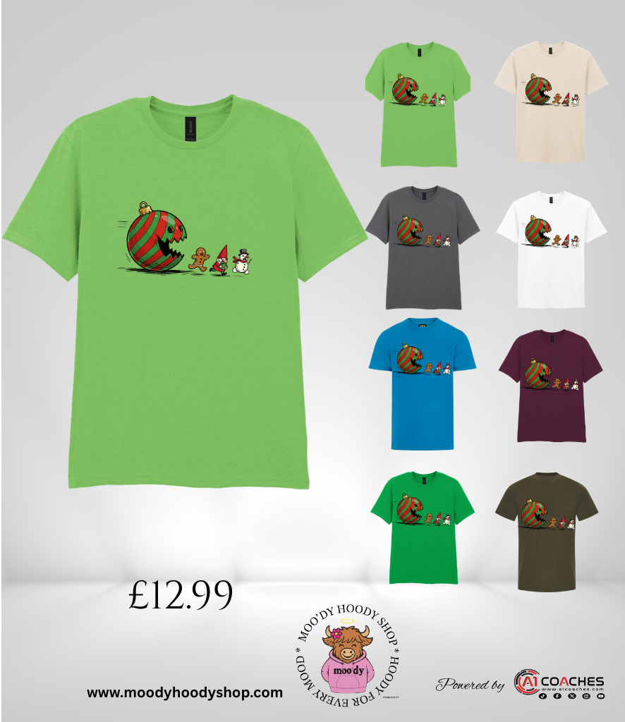 Christmas Bauble chasing gnome and snowman T Shirt