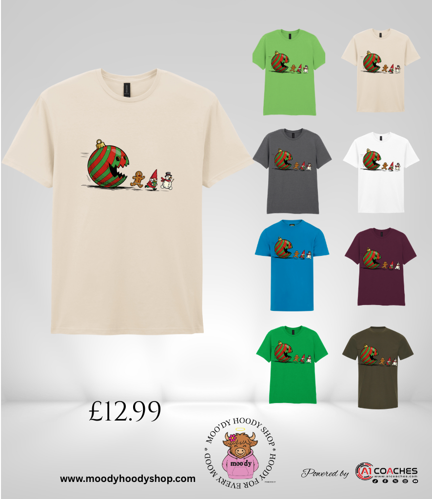 Christmas Bauble chasing gnome and snowman T Shirt