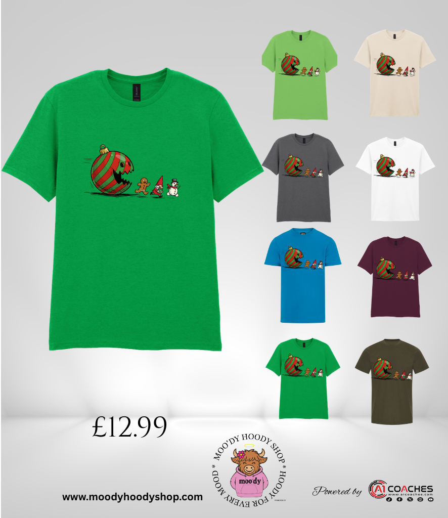 Christmas Bauble chasing gnome and snowman T Shirt