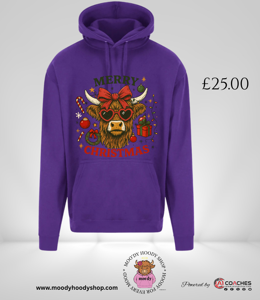 Merry Christmas Highland Cow Hoodie - RTX