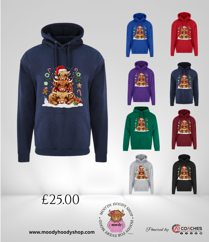 MOODY HIGHLAND COW CHRISMAS HOODIE - RTX