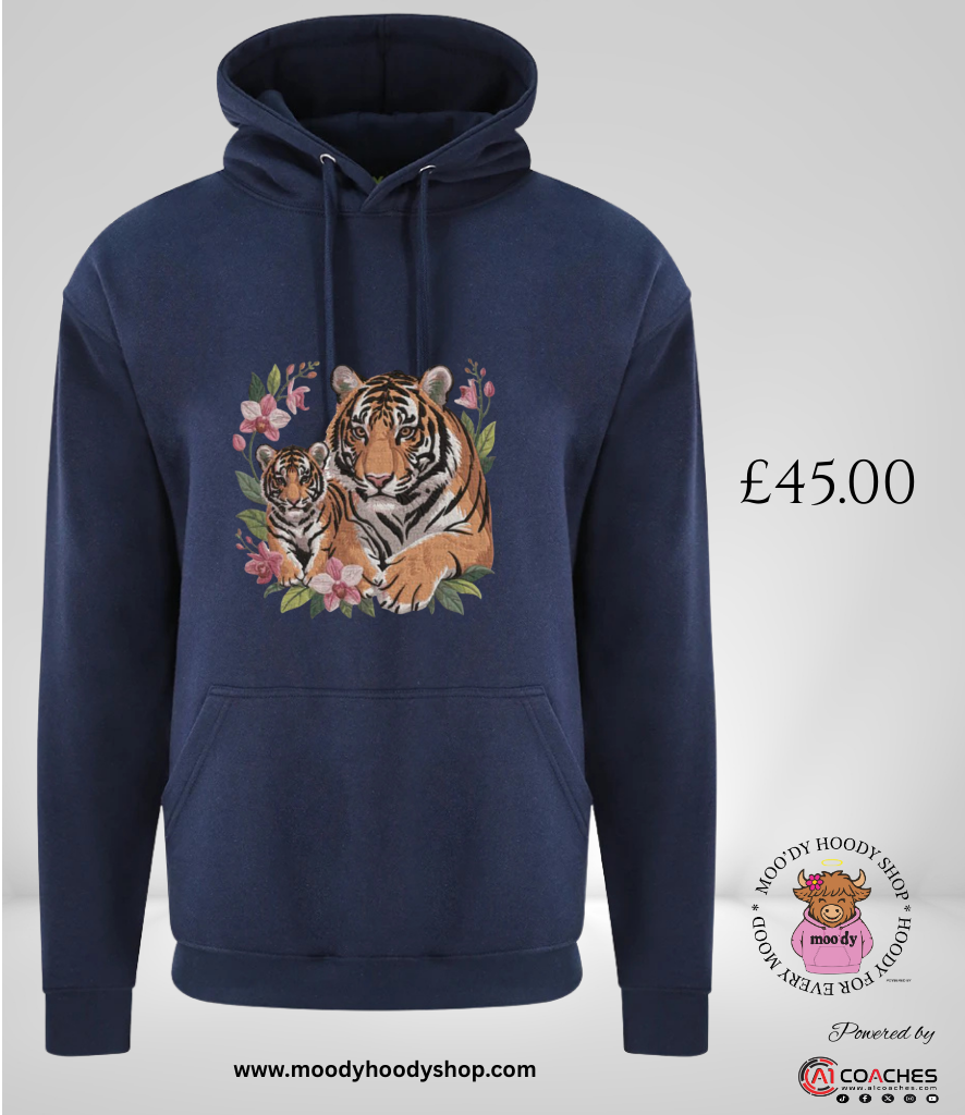 Tiger and Cub Embroidered Design Hoodie
