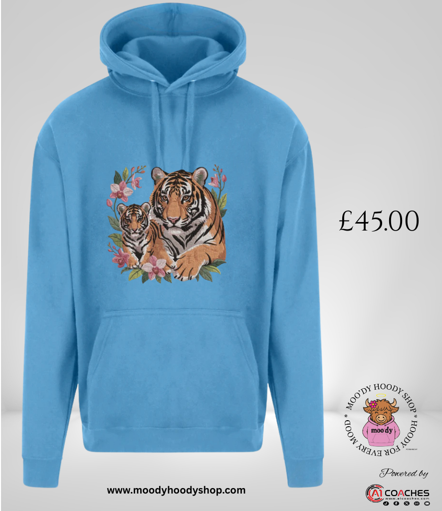 Tiger and Cub Embroidered Design Hoodie