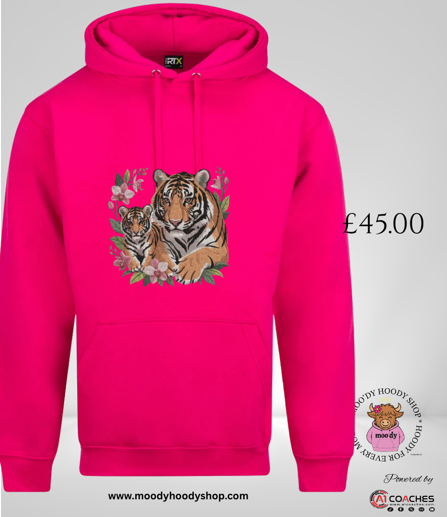 Tiger and Cub Embroidered Design Hoodie