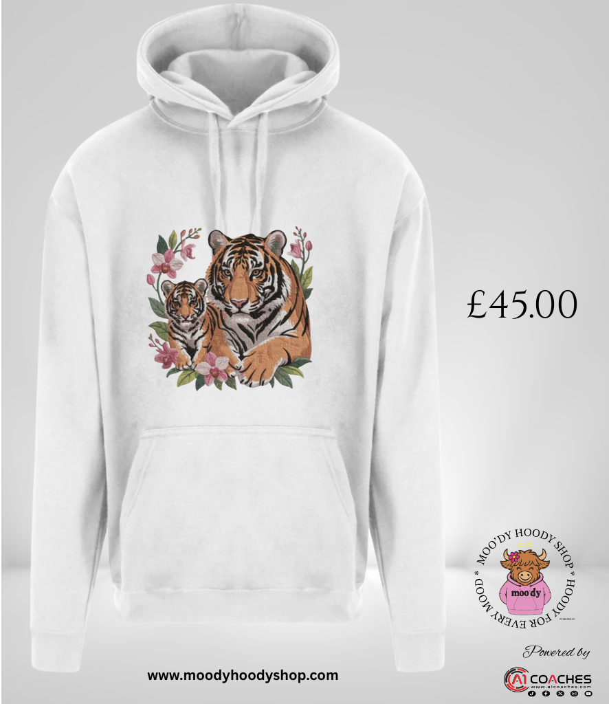Tiger and Cub Embroidered Design Hoodie